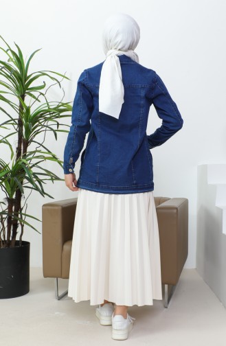 Buttoned Pocketed Denim Jacket 38001-02 Navy Blue 38001-02