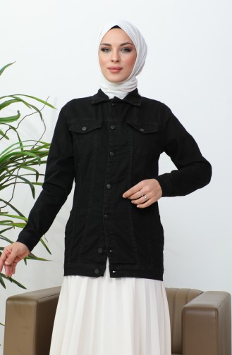 Buttoned Pocket Denim Jacket 38001-03 Black 38001-03