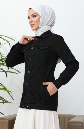 Buttoned Pocket Denim Jacket 38001-03 Black 38001-03