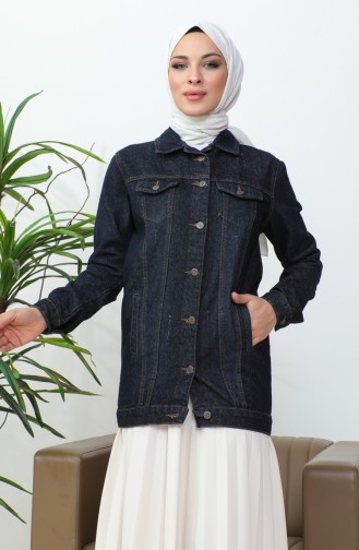 Buttoned Pocket Denim Jacket 38001-05 Dark Navy Blue 38001-05