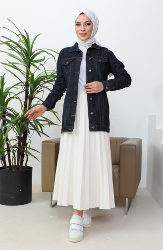 Buttoned Pocket Denim Jacket 38001-05 Dark Navy Blue 38001-05