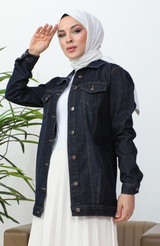 Buttoned Pocket Denim Jacket 38001-05 Dark Navy Blue 38001-05