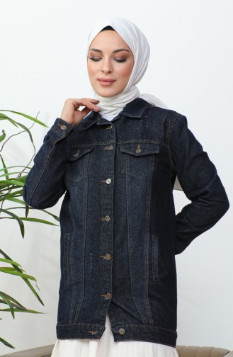 Buttoned Pocket Denim Jacket 38001-05 Dark Navy Blue 38001-05