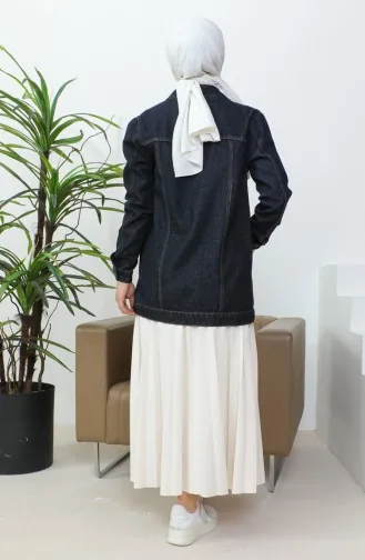Düğmeli Cepli Kot Ceket 38001-05 Koyu Lacivert