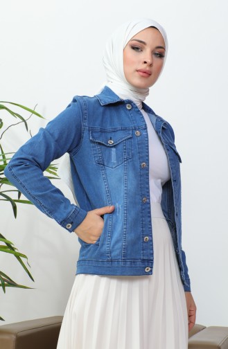 Veste En Jean Effet Déchiré 39001-03 Bleu Jean 39001-03