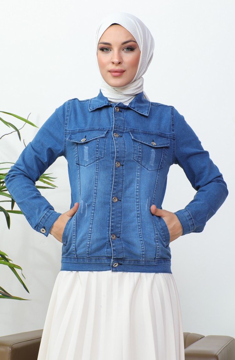 Veste En Jean Effet D chir 39001 03 Bleu Jean 39001 03 Sefamerve