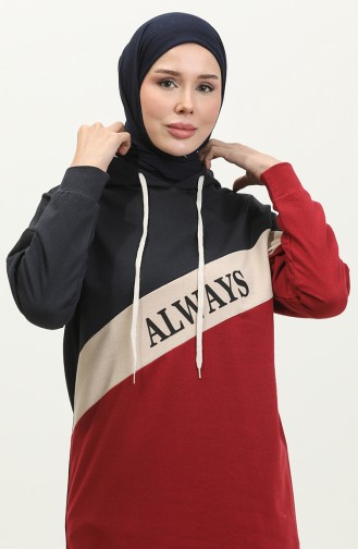 Color Garnished Hooded Tracksuit Set 3013-02 Navy Blue 3013-02