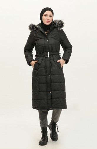 Fur Hooded quilted Coat 15165-01 Black 15165-01