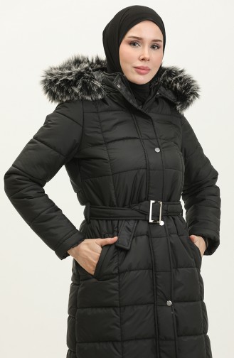 Fur Hooded quilted Coat 15165-01 Black 15165-01