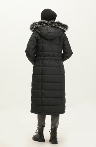 Fur Hooded quilted Coat 15165-01 Black 15165-01