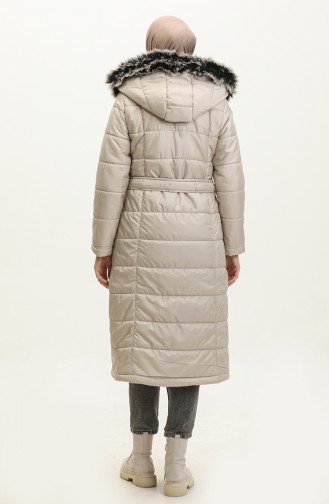 Fur Hooded Quilted Coat 15165-02 Beige 15165-02