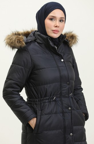 Hooded Pocket Quilted Coat 15177-01 Navy Blue 15177-01