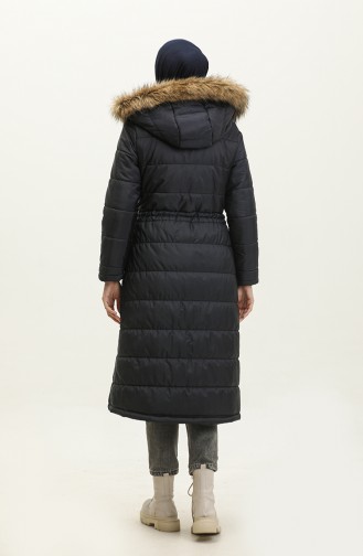 Hooded Pocket Quilted Coat 15177-01 Navy Blue 15177-01