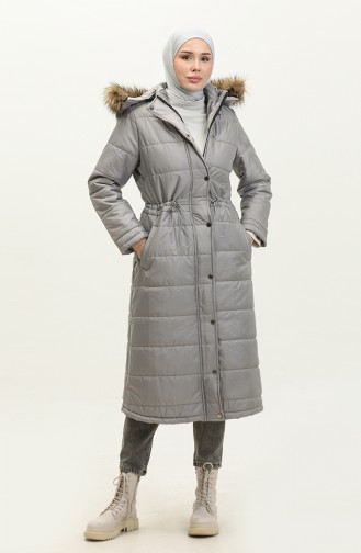 Hooded Pocket Quilted Coat 15177-02 Gray 15177-02