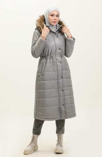 Hooded Pocket Quilted Coat 15177-02 Gray 15177-02