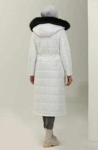 Manteau Matelassé A Capuche Et Poche 15177-03 Blanc 15177-03
