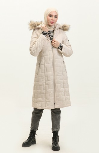 Manteau Matelassé Court à Capuche 5204-01 Beige 5204-01