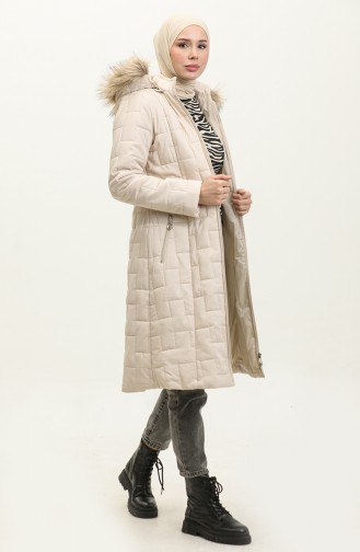 Manteau Matelassé Court à Capuche 5204-01 Beige 5204-01