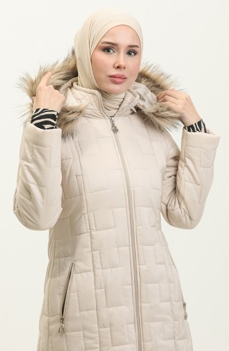 Hooded Short Quilted Coat 5204-01 Beige 5204-01