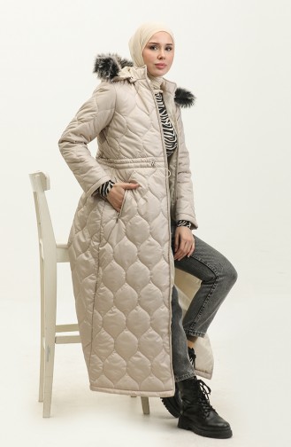 Zippered Quilted Coat 5211-02 Beige 5211-02