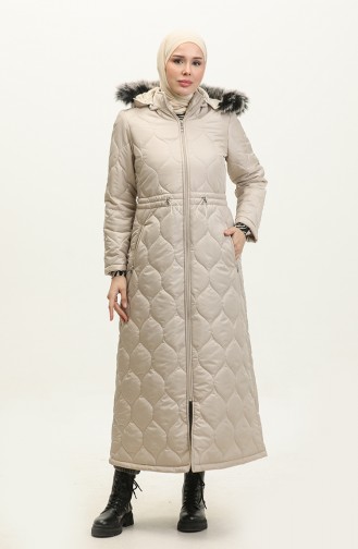 Zippered Quilted Coat 5211-02 Beige 5211-02