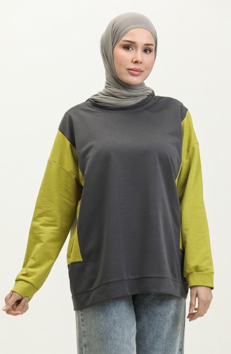 Kadın Çift Renkli Sweatshirt 1701-01 Fıstık Yeşili