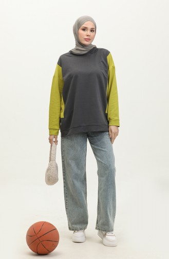 Kadın Çift Renkli Sweatshirt 1701-01 Fıstık Yeşili