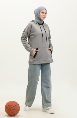 Kadın Çift Renk Garnili Sweat shirt 1703-01 Gri