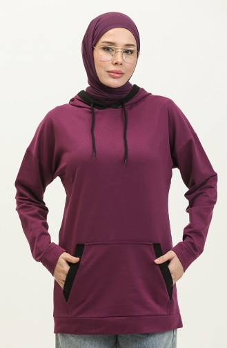 Kadın Çift Renk Garnili Sweat shirt 1703-02 Mor