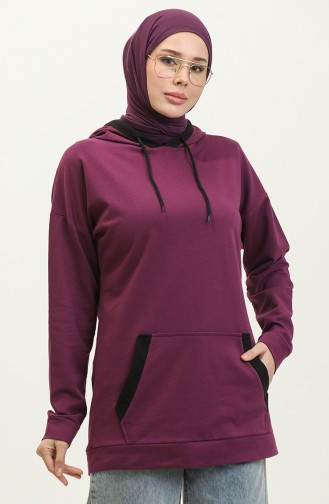 Kadın Çift Renk Garnili Sweat shirt 1703-02 Mor