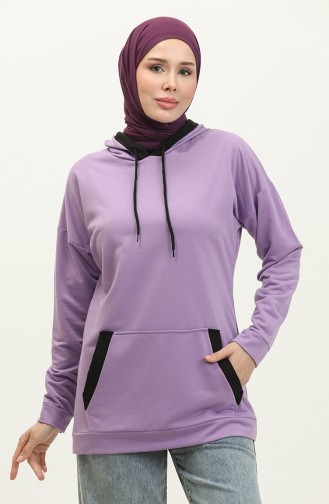 Kadın Çift Renk Garnili Sweat shirt 1703-03 Lila