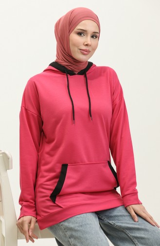 Zweifarbig Garniertes Damen-Sweatshirt 1703-05 Fuchsia 1703-05