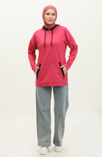 Kadın Çift Renk Garnili Sweat shirt 1703-05 Fuşya