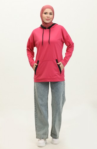 Zweifarbig Garniertes Damen-Sweatshirt 1703-05 Fuchsia 1703-05