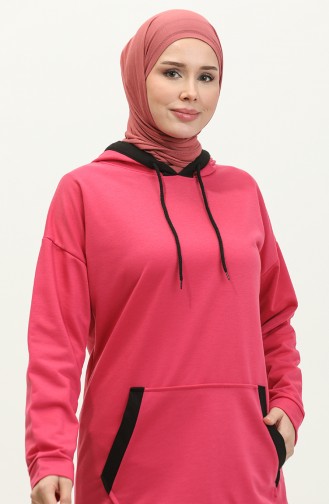 Zweifarbig Garniertes Damen-Sweatshirt 1703-05 Fuchsia 1703-05