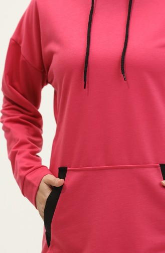 Zweifarbig Garniertes Damen-Sweatshirt 1703-05 Fuchsia 1703-05