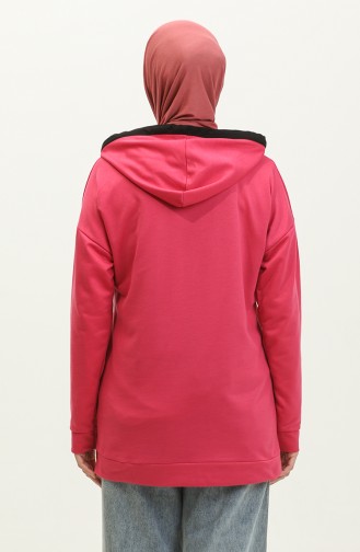 Kadın Çift Renk Garnili Sweat shirt 1703-05 Fuşya