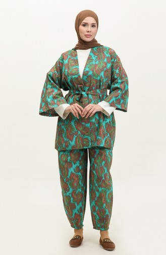 Desenli Kimono Takım 2424-01 Yeşil