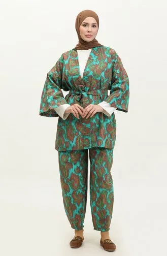 Costume Abaya à Motifs 2424-01 Vert 2424-01