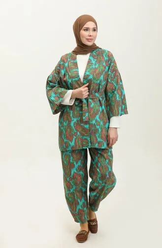 Costume Abaya à Motifs 2424-01 Vert 2424-01