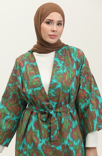 Gemusterter Abaya-Anzug 2424-01 Grün 2424-01