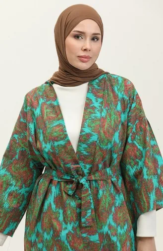 Costume Abaya à Motifs 2424-01 Vert 2424-01