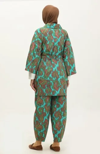 Costume Abaya à Motifs 2424-01 Vert 2424-01