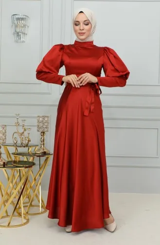 Abendkleid Mit Detaillierten Körbchenärmeln 6084-01 Dunkle Fliese 6084-01