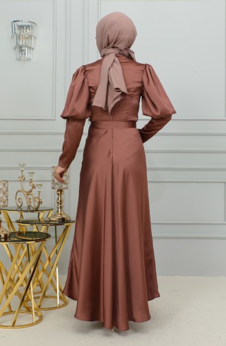 Robe De Soirée Coupe Détaillée à Manches 6084-02 Marron 6084-02