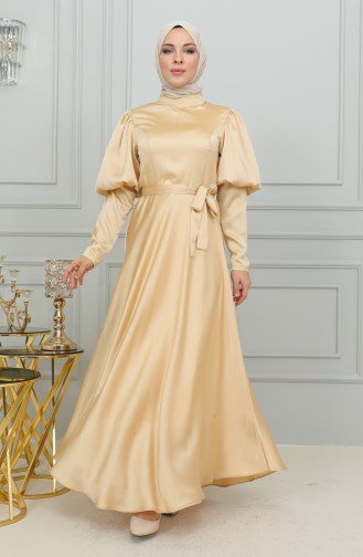 Sleeve Detailed Cupped Evening Dress 6084-03 Gold 6084-03