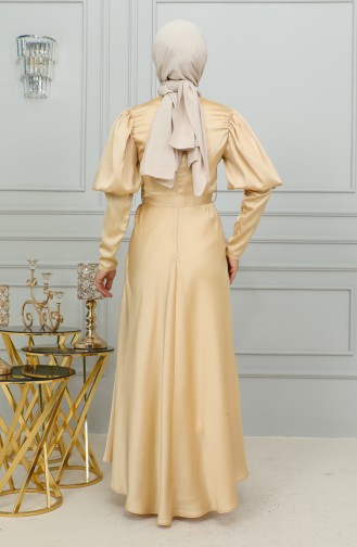 Abendkleid Mit Detaillierten Körbchenärmeln 6084-03 Gold 6084-03