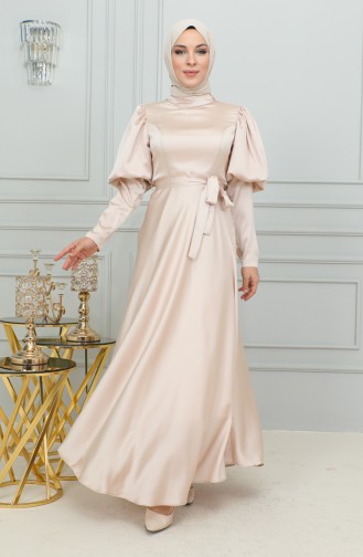 Abendkleid Mit Detaillierten Körbchenärmeln 6084-04 Puder 6084-04