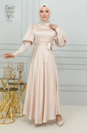 Abendkleid Mit Detaillierten Körbchenärmeln 6084-04 Puder 6084-04