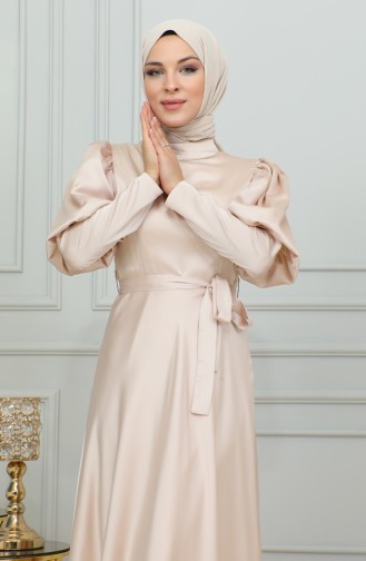 Abendkleid Mit Detaillierten Körbchenärmeln 6084-04 Puder 6084-04